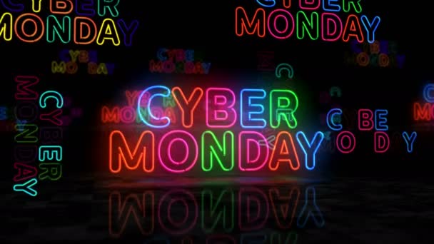 Cyber Segunda Feira Neon Brilhante Símbolo Lâmpadas Cor Clara Venda — Vídeo de Stock