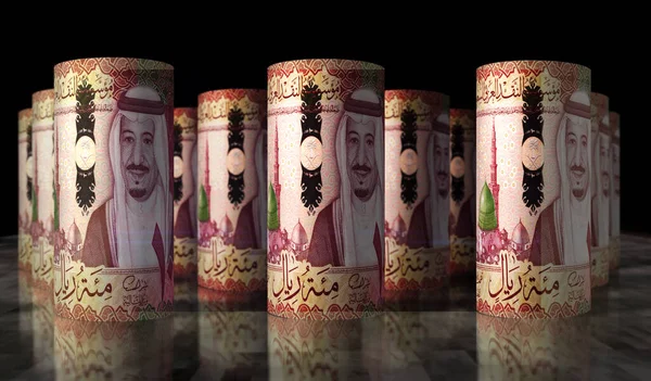 サウジアラビアリヤドマネーパック3Dイラスト Sarバンクノートバンドルスタック 経済危機 ビジネスの成功 負債の概念 — ストック写真