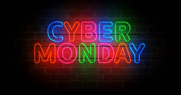 Cyber Monday Discount Neon Symbol Sale Discount Promotion Retail Light — Stock Photo, Image