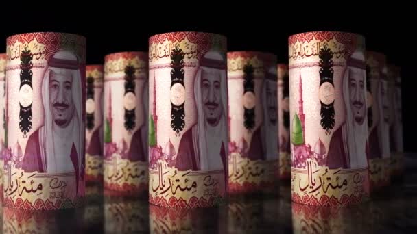 サウジアラビアリヤドお金はループ3Dアニメーションをロールします カメラはSar圧延銀行券の前に移動します ビジネス 債務のシームレスなループ可能な概念 — ストック動画