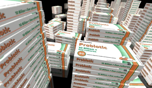 Producción Envases Probióticos Fábrica Cajas Medicamentos Terapia Antibiótica Médica Concepto — Foto de Stock