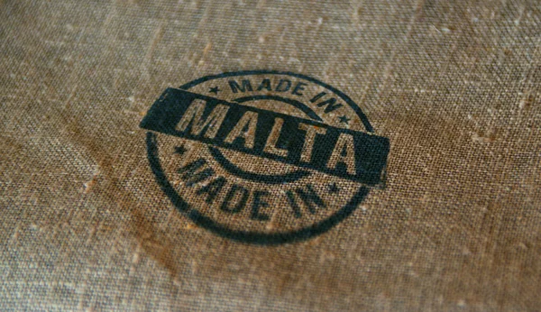 Sello Hecho Malta Impreso Saco Lino Concepto País Fábrica Fabricación —  Fotos de Stock