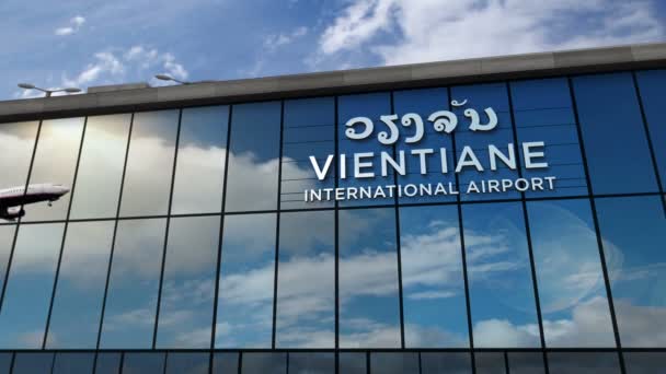 Aeromobili Jet Che Atterrano Vientiane Animazione Rendering Laos Arrivo Città — Video Stock