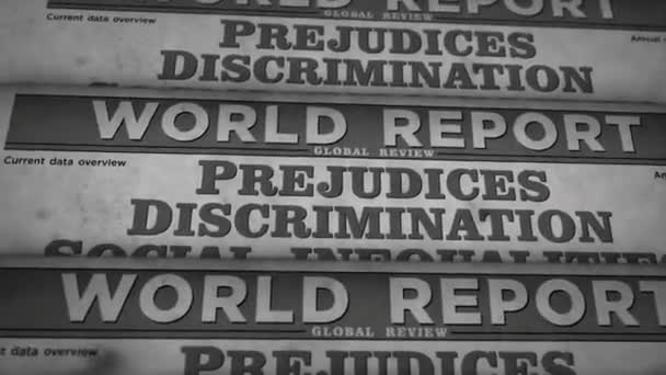 Előítéletek Diszkrimináció Társadalmi Egyenlőtlenségek Elfogultság Globális Válságban Vintage Újság Nyomtatás — Stock videók
