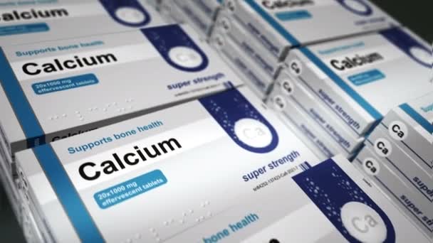 Producción Cajas Tabletas Calcio Suplemento Dietético Píldoras Para Salud Ósea — Vídeo de stock