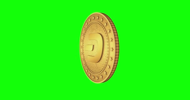 Dash Defi加密货币隔离金币绿色屏幕易碎背景 旋转的金金属圈抽象概念 3D循环无缝动画 — 图库视频影像