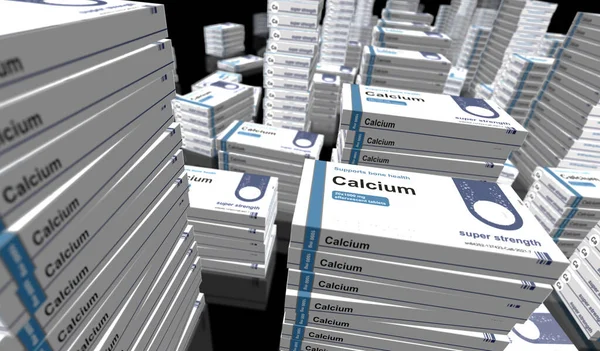 Kalcium Tabletták Doboz Gyártás Étrend Kiegészítő Tabletták Csomag Csont Egészségét — Stock Fotó