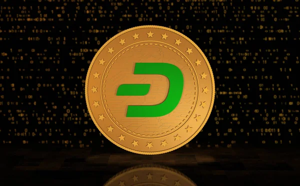 Dash Defi Cryptogeld Symbool Gouden Munt Groene Achtergrond Scherm Abstract — Stockfoto