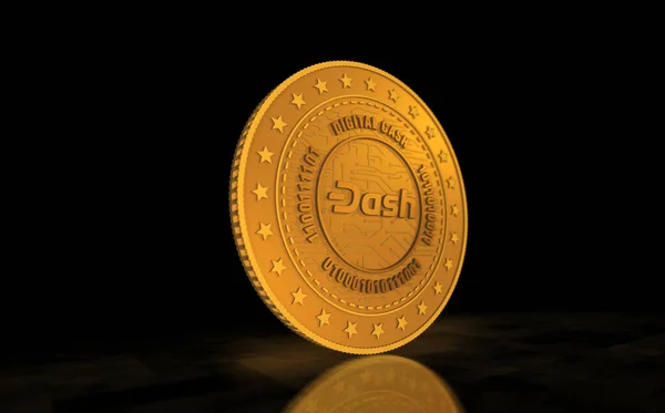 Dash Defi Σύμβολο Cryptocurrency Χρυσό Νόμισμα Πράσινο Φόντο Οθόνη Αφηρημένη — Φωτογραφία Αρχείου