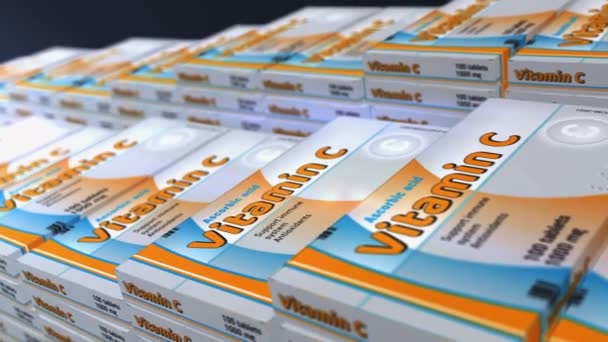 Vitamina Comprimidos Caixa Linha Produção Suplemento Saúde Pílulas Pack Fábrica — Vídeo de Stock