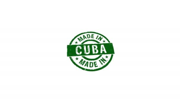 在古巴制造的邮票和手工冲压效果孤立动画 制造业和生产国家3D渲染概念 阿尔法 马特信道 — 图库视频影像