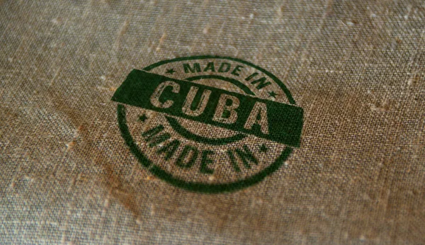 Sello Fabricado Cuba Impreso Saco Lino Concepto País Fábrica Fabricación —  Fotos de Stock