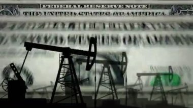 Petrol pompalı bir dolar para sayma makinesi. Petrol kulesi ve banknotlarla yakıt işi sayılır. Ekonomik soyut kavram arka plan illüstrasyonu döngüsel ve pürüzsüz.