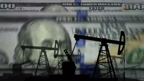 Сто Долларов Сша Машина Подсчета Денег Нефтяным Насосом Нефтяная Вышка — стоковое видео