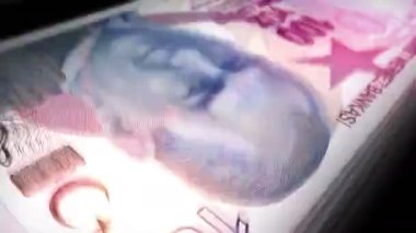 Türk lira parası sayılıyor. Kağıt denemeleri banknotları. Hızlı para sayım makro döngüsü. Türkiye 'de iş ve ekonomi döngüsel ve sorunsuz bir kavram.