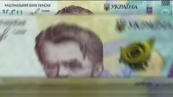 Украинская Гривневая Банкомат Купюрами Быстрая Ротация Банкноты 1000 Гривен Бизнес — стоковое видео