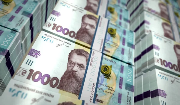 Ucraniano Hryvnia Pacote Dinheiro Ilustração 1000 Pilhas Notas Hryvna Uah — Fotografia de Stock