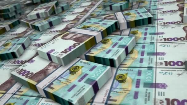Loops Notas Hryvnia Ucraniana 1000 Pilhas Dinheiro Uah Conceito Negócio — Vídeo de Stock