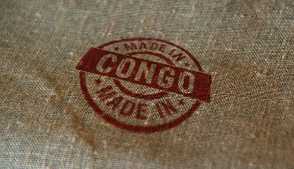 Fatto Congo Timbro Stampato Sacco Lino Concetto Fabbrica Produzione Paese — Foto Stock