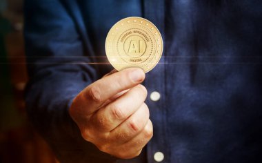 Yapay Zeka Yapay Zeka, elde bulunan altın parayı simgeliyor..