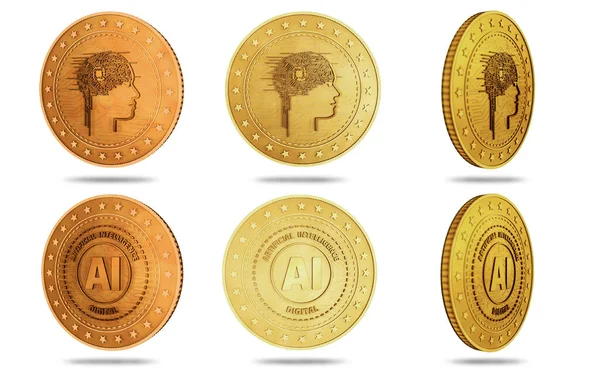 Inteligencia Artificial Símbolo Moneda Oro Aislado Sobre Fondo Pantalla Verde —  Fotos de Stock