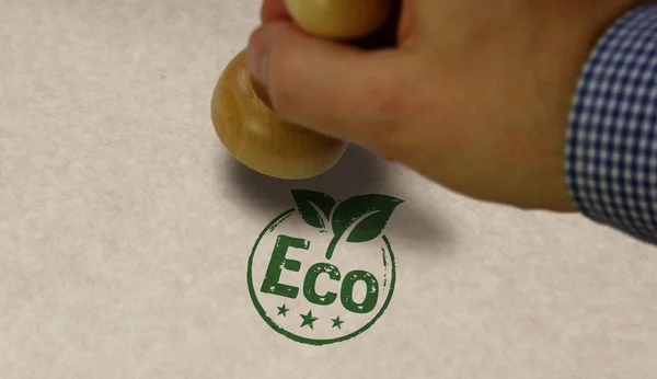 Eco Friendly Stamp Stamping Hand Ecology Environment Climate Concept — Stock Photo, Image
