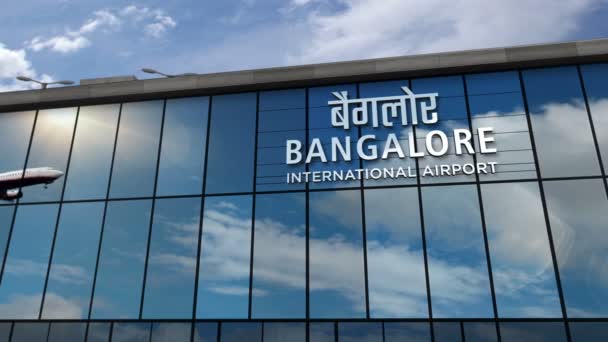 Hindistan Bangalore Inen Jet Uçakları Boyutlu Animasyon Yapıyor Cam Havaalanı — Stok video