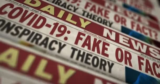 Covid Pandemic News Fake Fact Consision Theory Daily Newspaper Report — 비디오