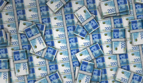 イスラエルのシェケルのお金は3Dイラストを印刷します 200 Nis銀行券印刷 経済危機 ビジネスの成功 景気後退 イスラエルの負債の概念 — ストック写真