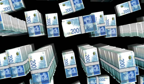 イスラエルのシェケルマネーパック3Dイラスト 200 Nis銀行券バンドルスタック 経済危機 ビジネスの成功 景気後退 イスラエルの負債の概念 — ストック写真