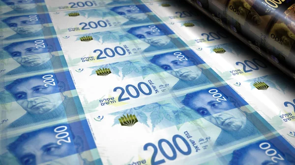 Izraeli Shekel Pénznyomtatás Illusztráció 200 Nis Bankjegy Lenyomat Finanszírozás Készpénz — Stock Fotó