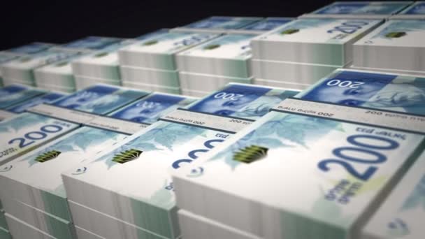 Croissance Paquet Billets Banque Shekel Israélien Boucle 200 Piles Argent — Video