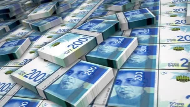 Circuito Del Fascio Banconote Shekel Israeliano 200 Pile Denaro Nis — Video Stock