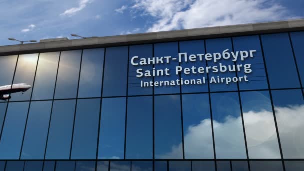 Αεροσκάφος Προσγειώνεται Στην Αγία Πετρούπολη Ρωσία Απόδοση Άφιξη Στην Πόλη — Αρχείο Βίντεο