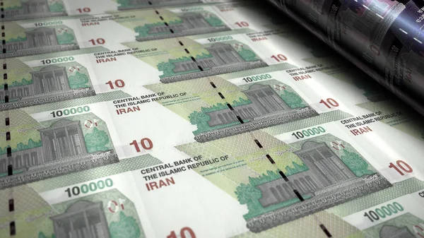 Іранські Ріальні Гроші Надрукують Ілюстрацію Виготовлення Банкнот Irr Концепція Фінансів — стокове фото