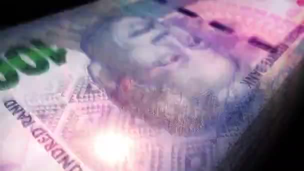South Africa Rand money counting. Paper ZAR banknotes. Fast cash note with Nelson Mandela count macro loop. Business and economy loopable and seamless concept.
