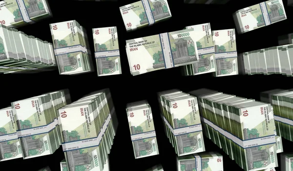 イランのお金パック3Dイラスト Irrバンクノートバンドルスタック イランにおける金融 経済危機 ビジネスの成功 税金及び債務の概念 — ストック写真