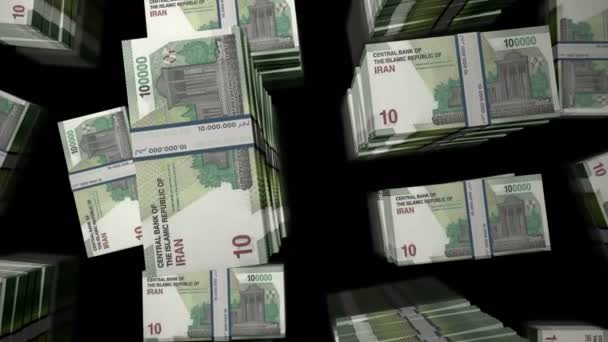 Rial Iraní Paquete Dinero Bucle Vuelo Sobre Billetes Nis Apila — Vídeos de Stock