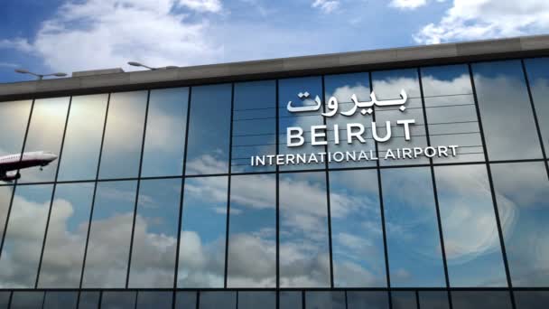 Avion Jet Atterrissant Beyrouth Liban Animation Rendu Arrivée Dans Ville — Video
