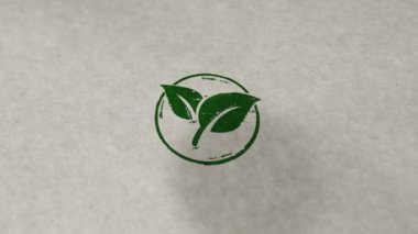 Yeşil yaprak çevre dostu sembol damgası döngüye alınabilir ve kusursuz animasyon. El damgası darbesi. CO2 nötr, ekoloji, çevre, doğa ve iklim 3 boyutlu döngü kavramı.