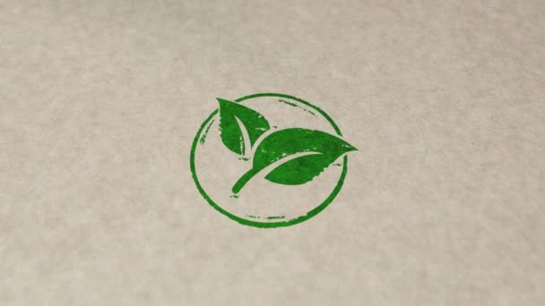 Green Leaf Eco Friendly Symbol Stamp Hand Stamping Impact Animation — Stock Video