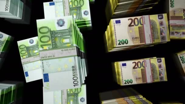 ユーロマネー銀行券パックループ 欧州連合 における経済 景気後退 インフレ 危機と金融の抽象的な概念の背景 200と100ユーロループシームレス3Dアニメーション — ストック動画