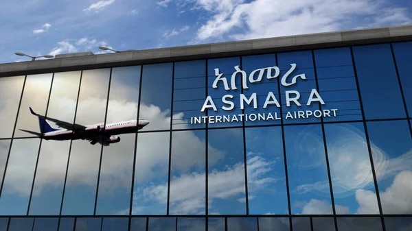 Aeronaves Pousando Asmara Eritreia Ilustração Renderização Chegada Cidade Com Terminal — Fotografia de Stock
