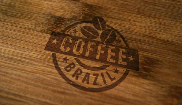 Sello Café Brasil Impreso Caja Madera Concepto País Fábrica Fabricación —  Fotos de Stock