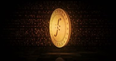 Filecoin, FIL kripto para birimi altın para çevrilebilir dijital arka planda. Üç boyutlu kusursuz döngü konsepti. Dönen altın metal döngüsü soyut animasyon.