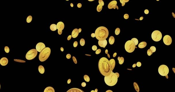 Filecoin Fil加密金币掉落 可浏览的数字背景 交易和区块链技术的3D无缝循环概念 旋转的金色雨圈抽象动画 — 图库视频影像