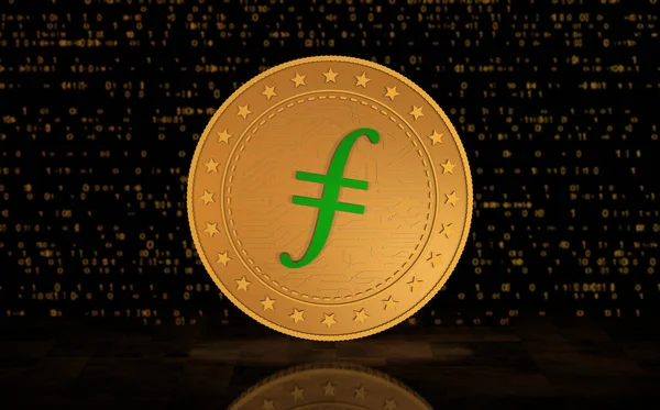 Символ Криптовалюты Filecoin Fil Золотая Монета Зеленом Фоне Экрана Абстрактная — стоковое фото