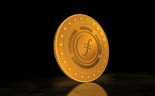 Filecoin Fil Cryptocurrency Σύμβολο Χρυσό Νόμισμα Πράσινο Φόντο Οθόνη Αφηρημένη — Φωτογραφία Αρχείου