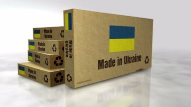 Made in Ukraine box. Brazilian export import Cardboard pack abstract concept animation. 3D view with the camera moving around.