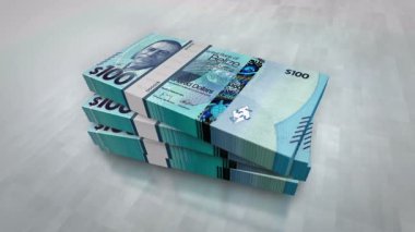 Belize parası, Belize doları yığını. Ekonomi, bankacılık, iş, kriz, durgunluk, borç ve finans konularının kavramı. BZD 100 banknot destesi 3D.